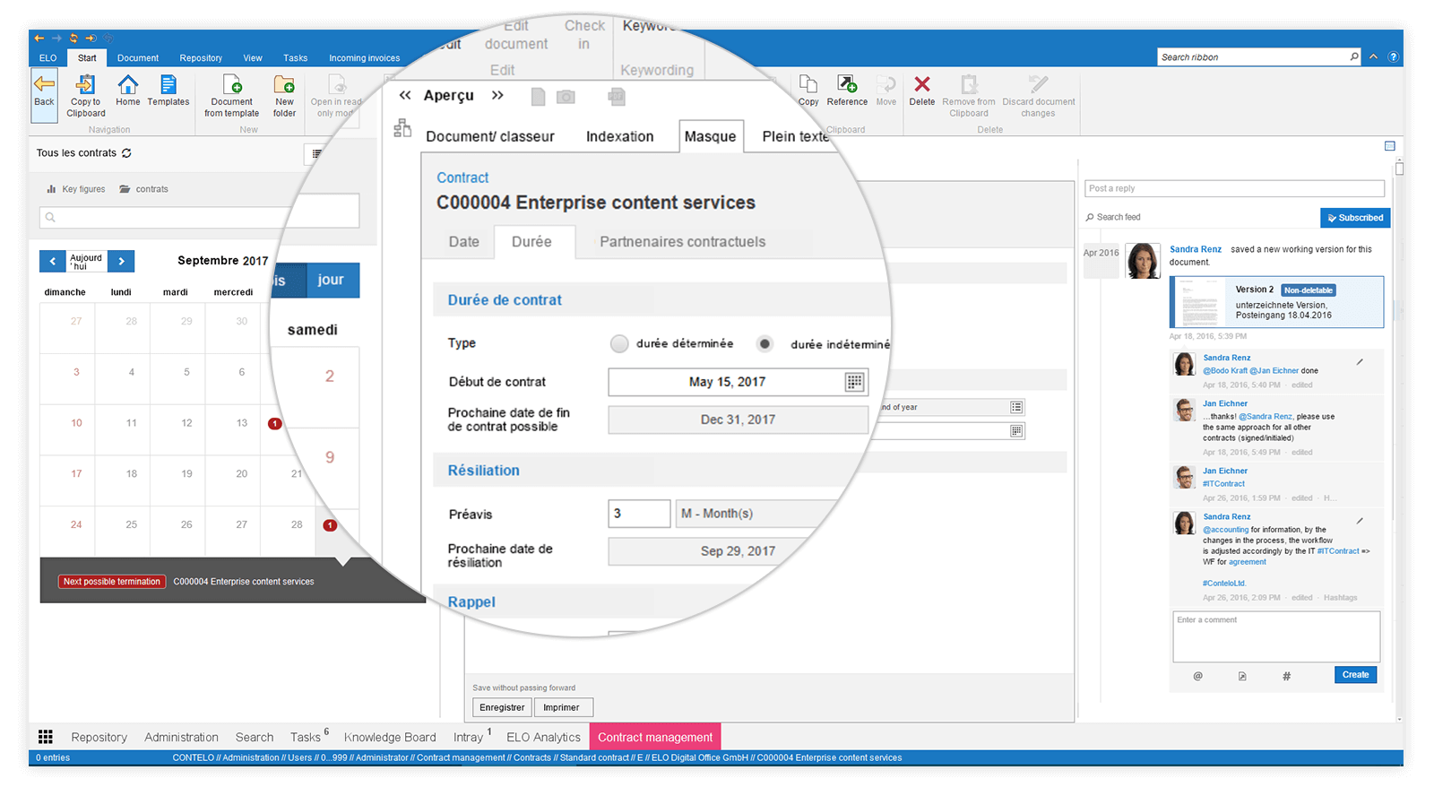 Tableau de bord de la gestion de contrats